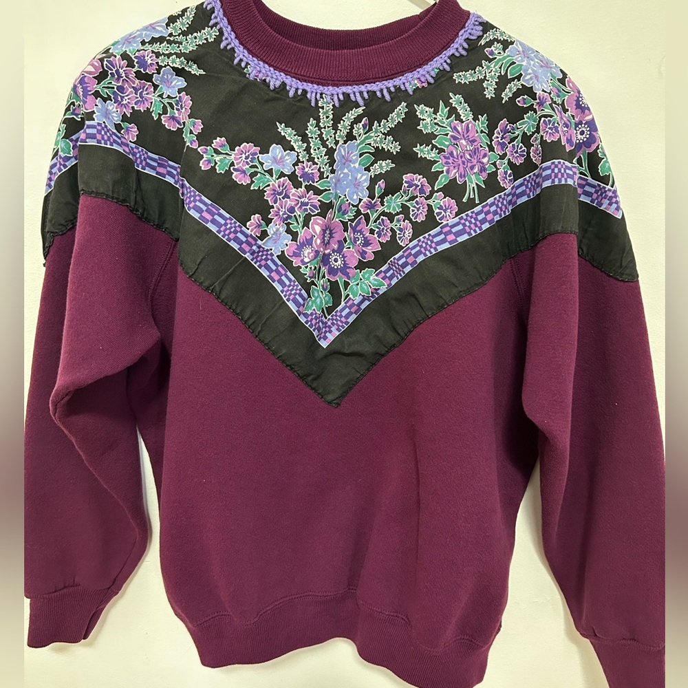 Vintage Women’s Patchwork Floral Sweatshirt Hane’s Her Way Size Large